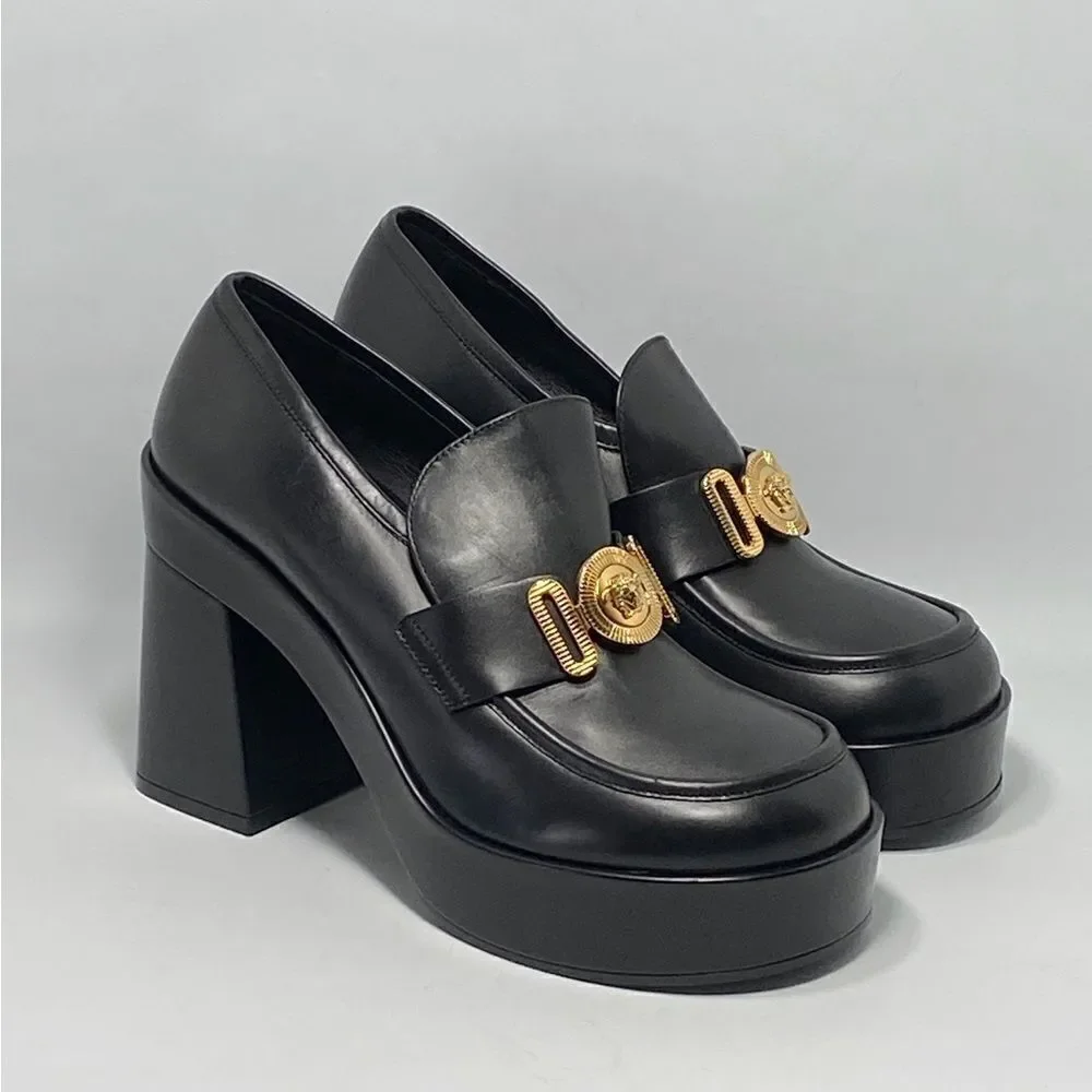 Versace Logo Leather Platform Pumps size 40